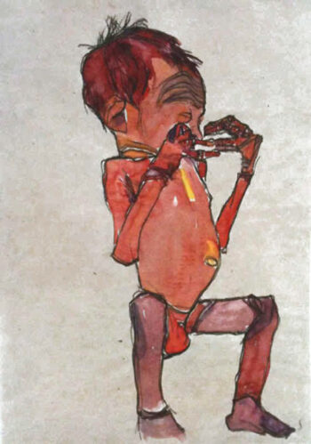 Egon Schiele Lithograph 3, New born 1968
