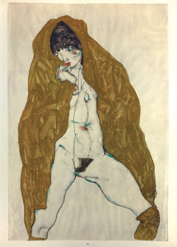 Schiele Lithograph 37 ,Female Nude with yellow shawl