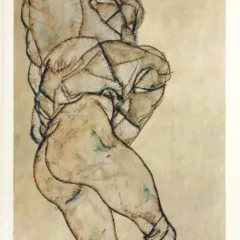 Schiele Lithograph 42 - Side view of half lenght nude