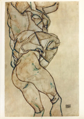 Schiele Lithograph 42 - Side view of half lenght nude