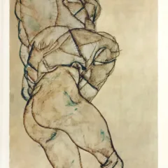 Schiele Lithograph 42 - Side view of half lenght nude