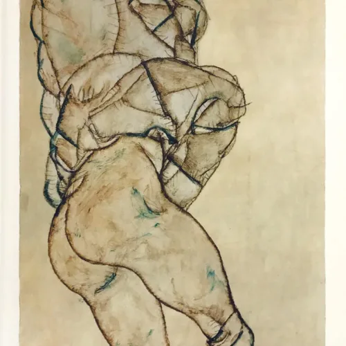 Schiele Lithograph 42 - Side view of half lenght nude