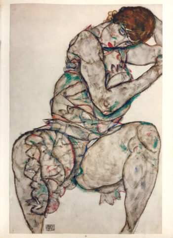 Schiele Lithograph 43 - Seated woman with hand in hair