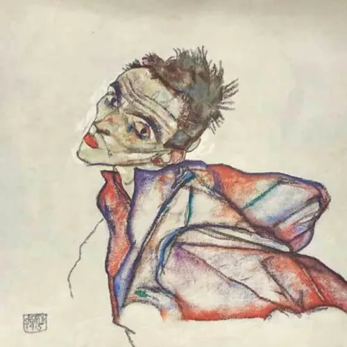 Egon Schiele Lithograph 47, Self portrait 1968