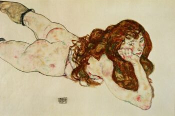 Schiele Lithograph 55, Female Nude on her stomach