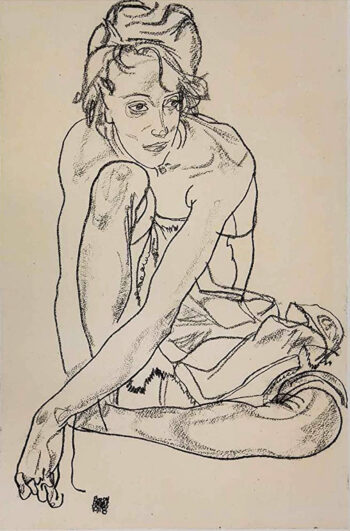 Egon Schiele Lithograph 63, Woman crouching 1968