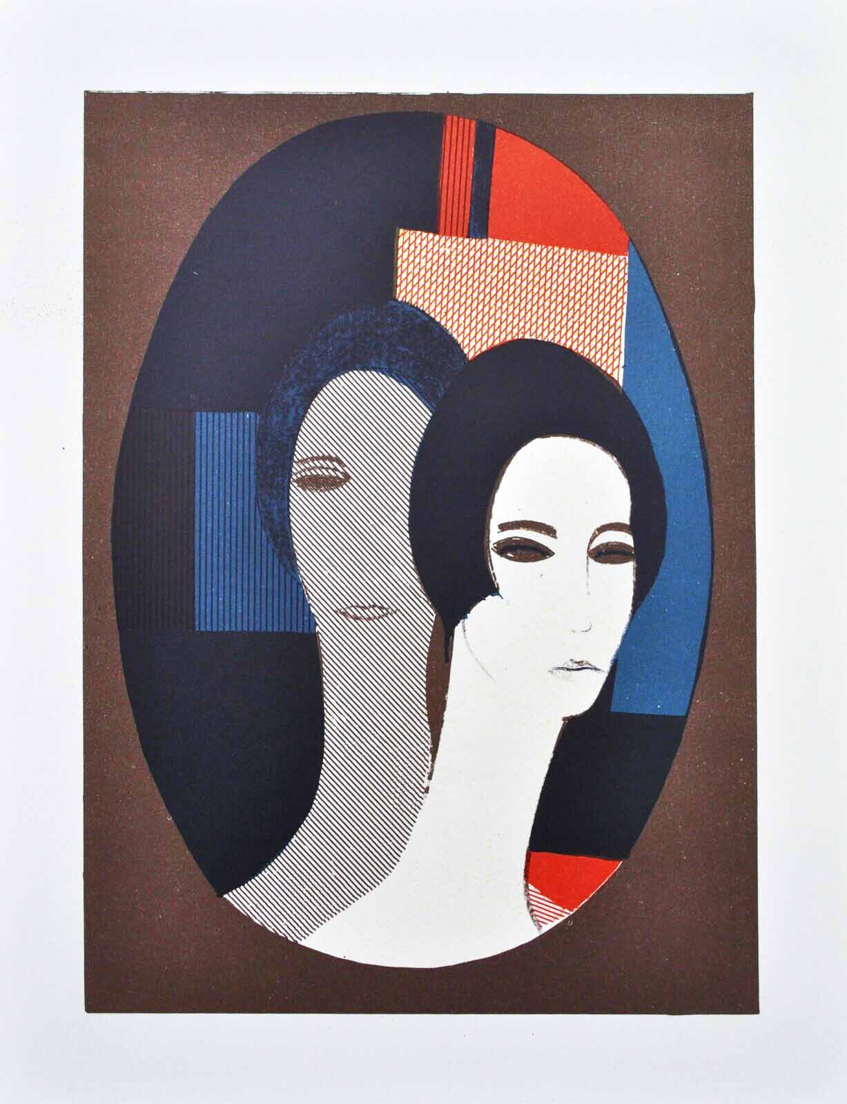 Andre Minaux Lithograph Two heads of female from editions sauret