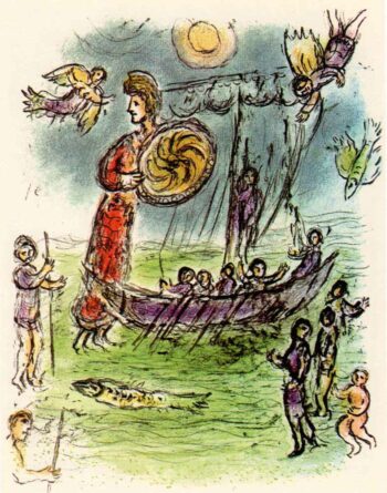1989 Chagall Lithograph v1 Odyssee Athene guides Telemachus Boat