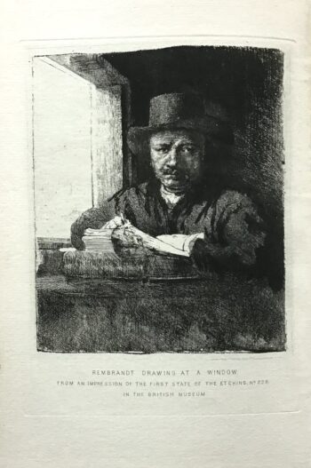 Rembrandt drawing at a window, Gravure from Etching