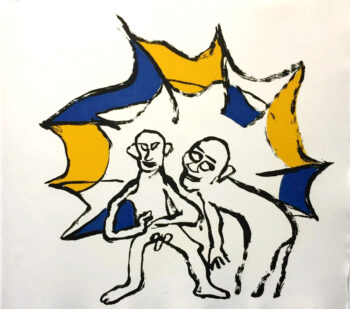 Calder Sacrilege of Alan Kent 15, Engraving in colored aquatints