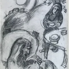 Chagall P21 Drawings for the Bible Rebekah Causes Jacob to be blessed