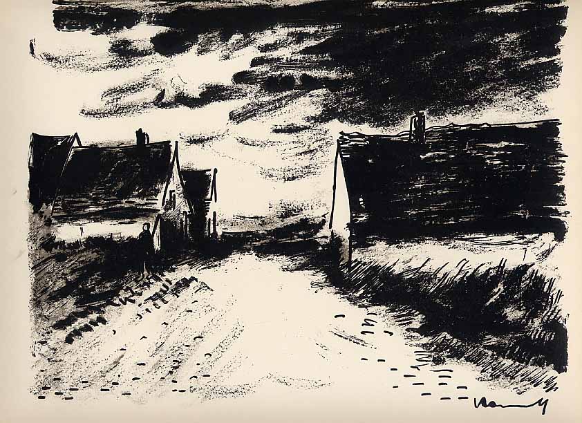 Vlaminck Original Lithograph signed Houses in Beauce 1958