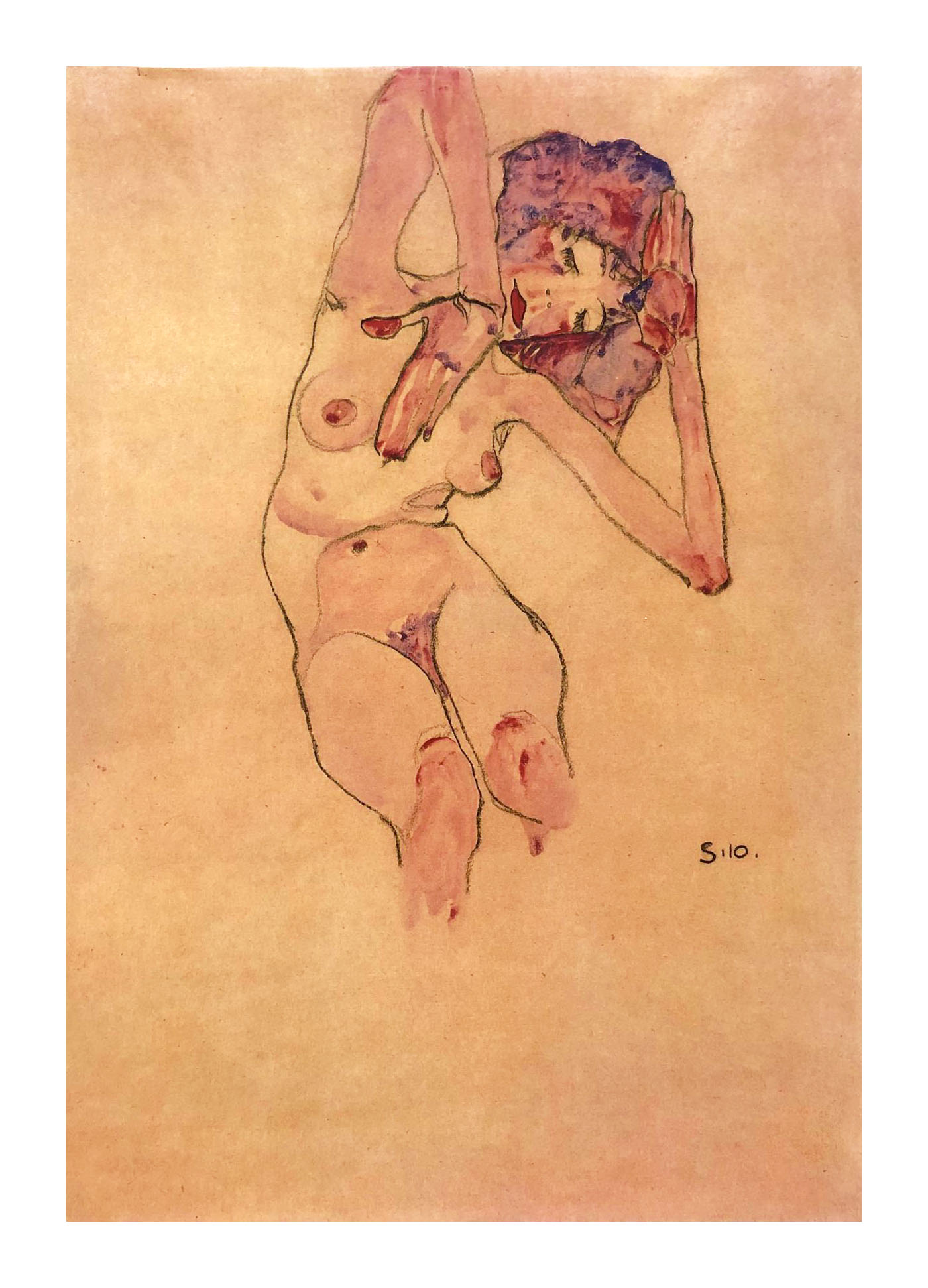 1981 Egon Schiele 3 Erotic Drawings Sitting Nude