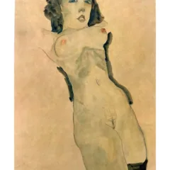 1981 Egon Schiele 9 Erotic Drawings Naked woman black stocking