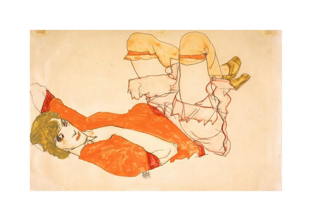 1981 Egon Schiele 22 Erotic Drawings Wally in red blouse