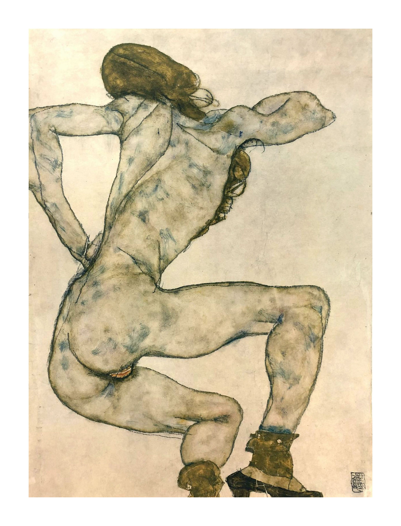 1981 Egon Schiele 28 Erotic Drawings Crouching Nude