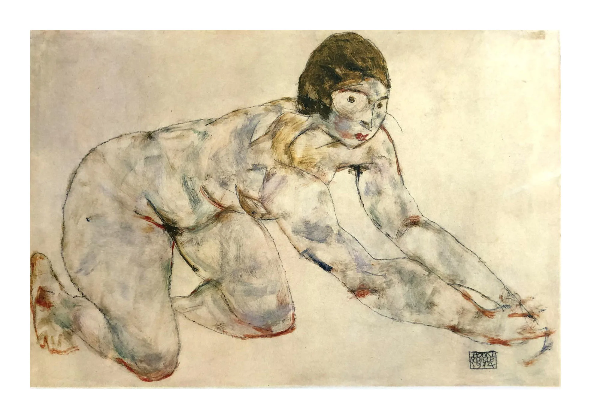 1981 Egon Schiele 29 Erotic Drawings kneeling Nude