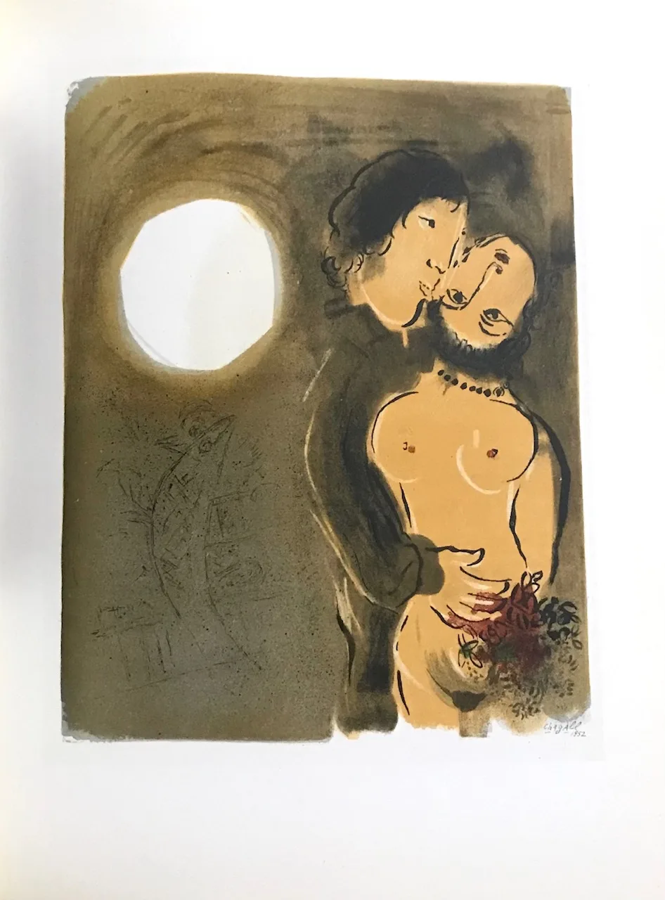 Chagall Lithographs Couple in Ocher 1963 Mourlot
