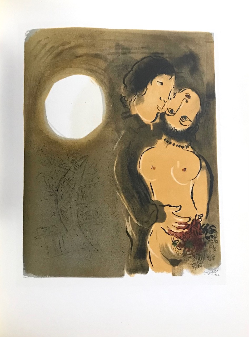 Chagall Lithographs Couple in Ocher 1963 Mourlot