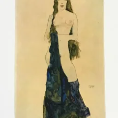 1981 Egon Schiele 10 Erotic Drawing Standing female semi nude