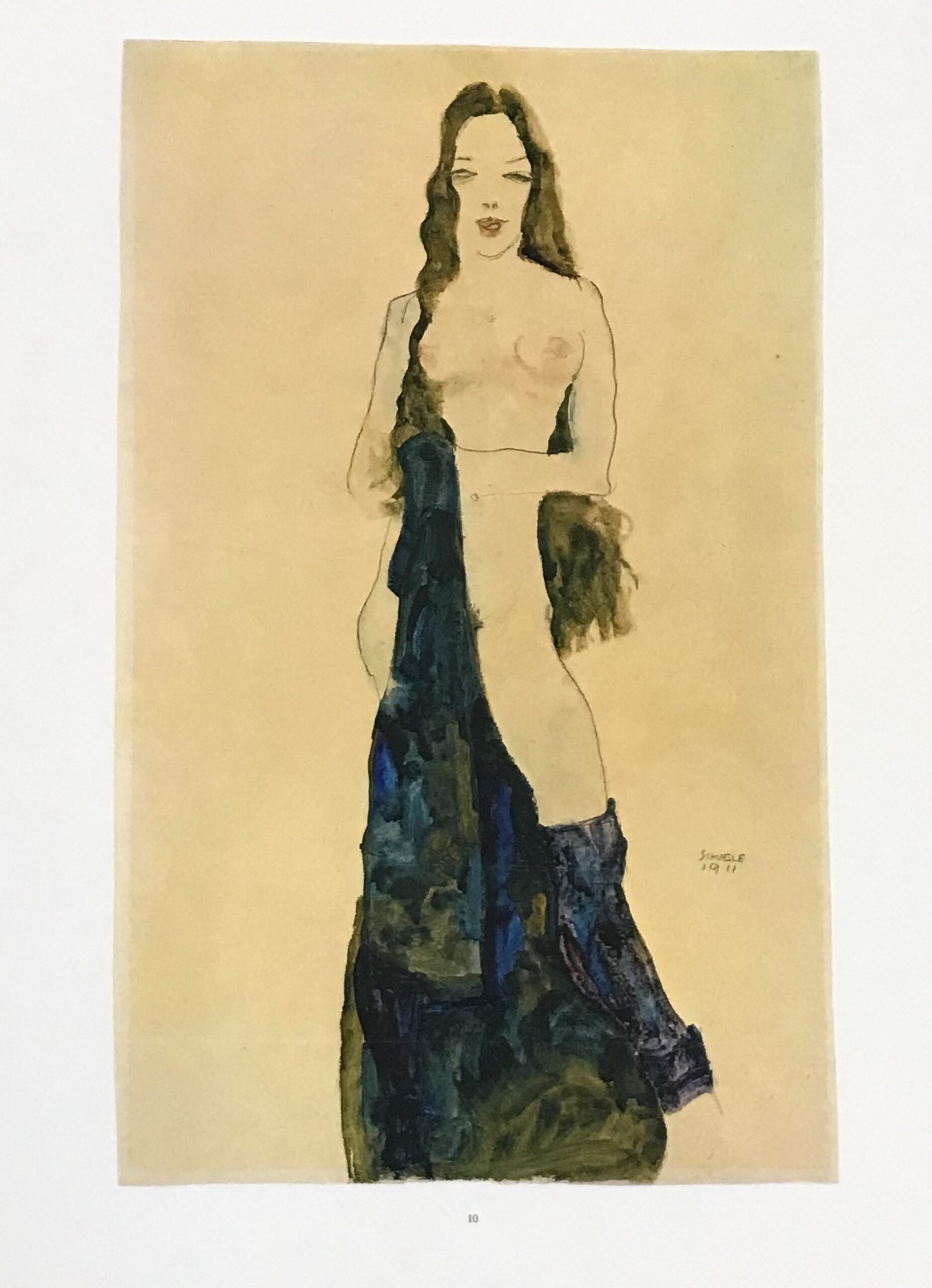 1981 Egon Schiele 10 Erotic Drawing Standing female semi nude
