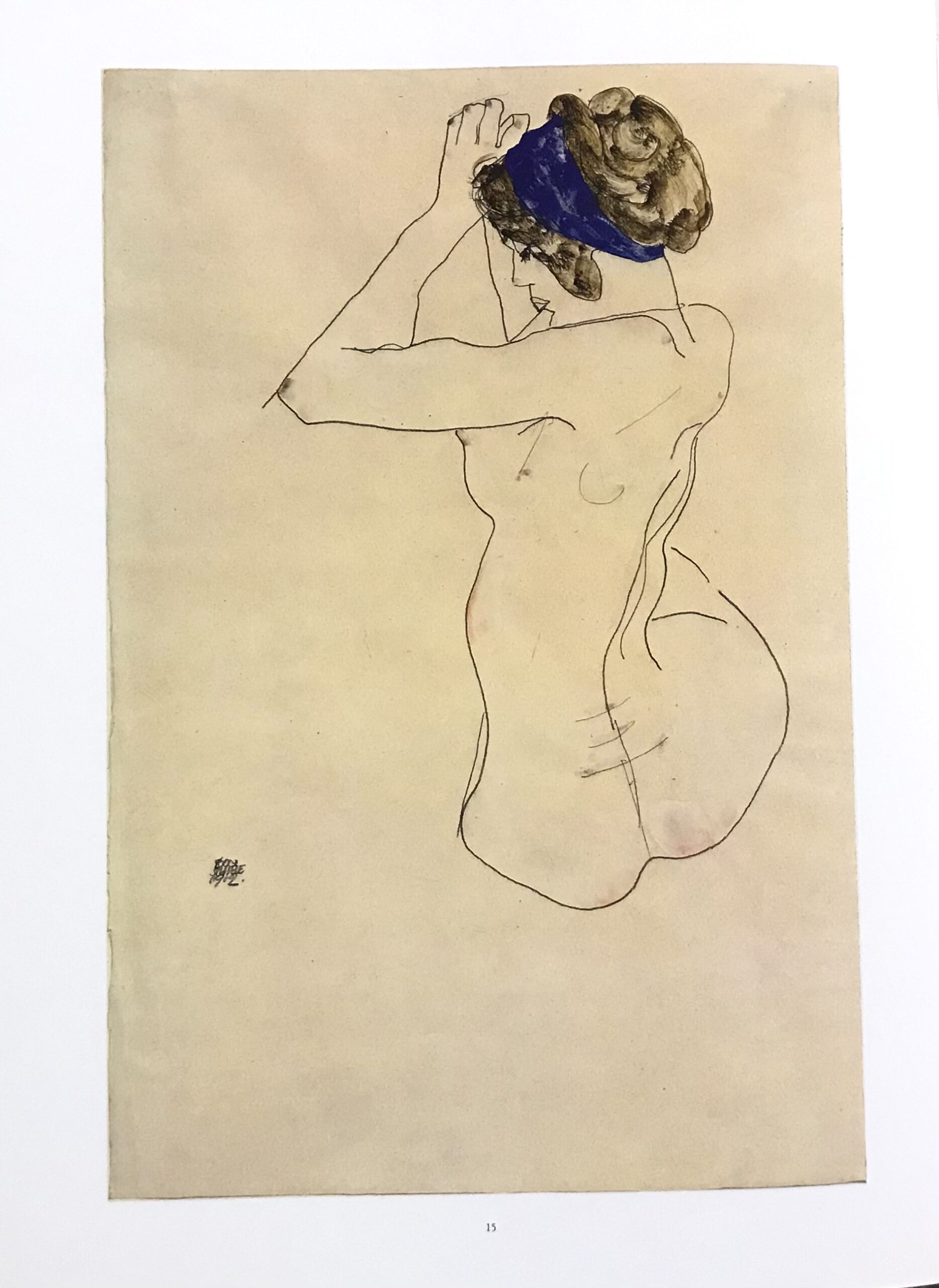 1981 Egon Schiele 15 Erotic Seated Nude with blue hair band