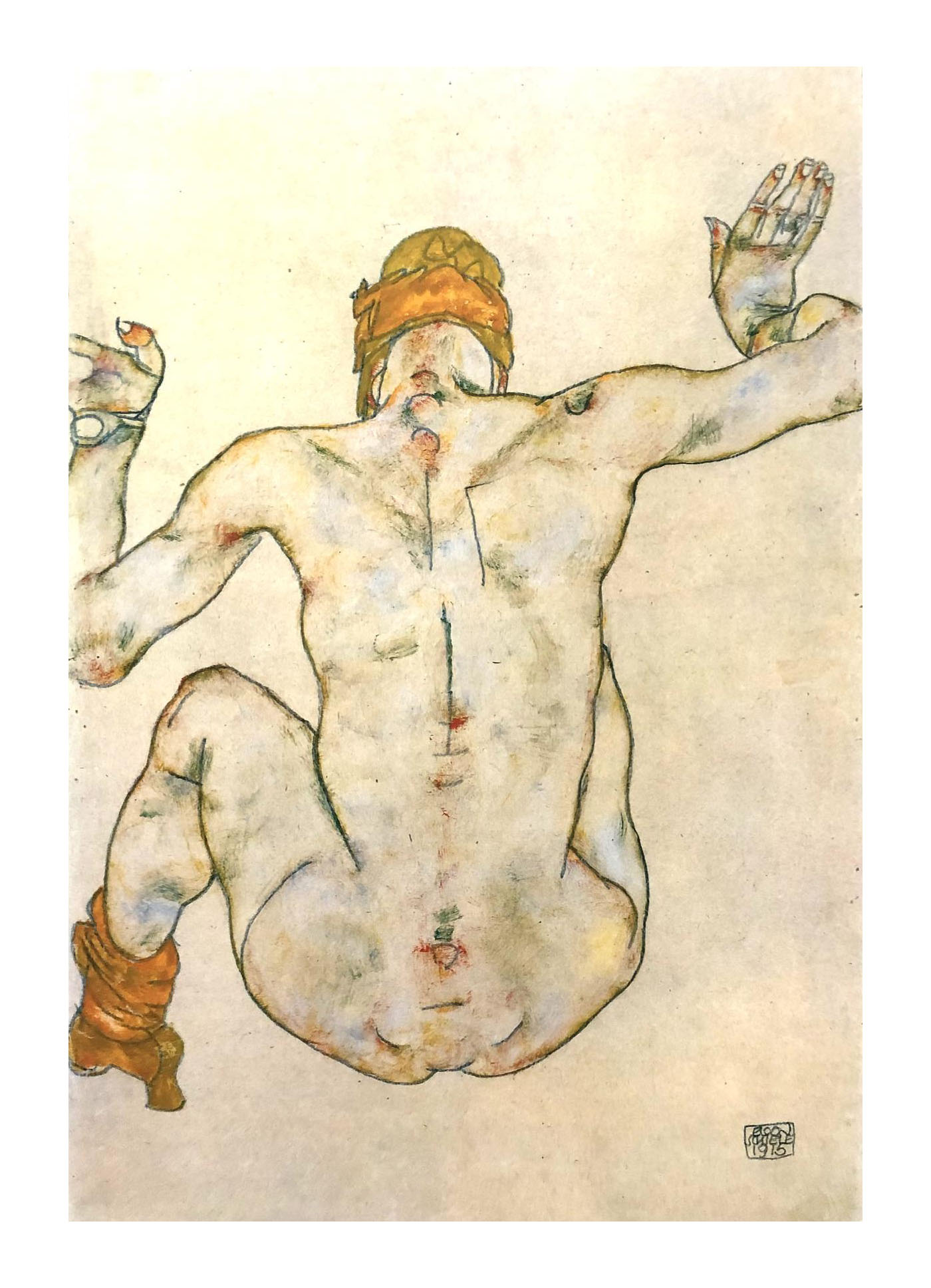 1981 Egon Schiele 30 Erotic Drawing seated back nude