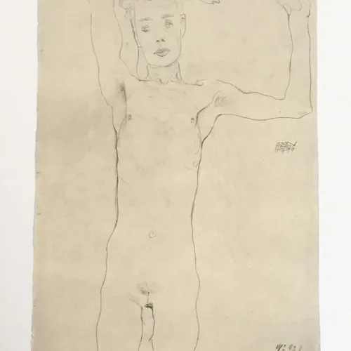 1981 Egon Schiele 36 Erotic Drawing Standing Male Nude