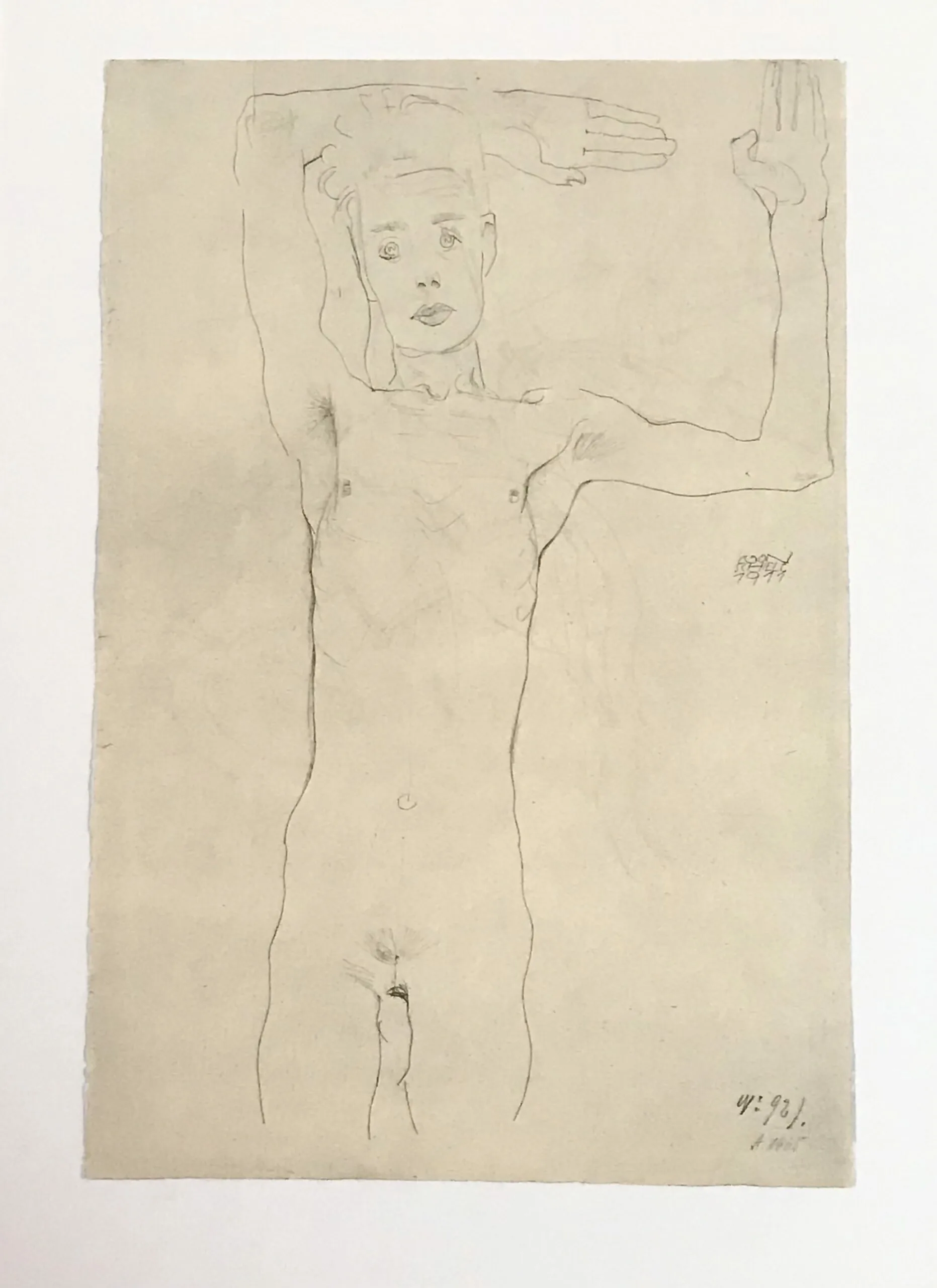 1981 Egon Schiele 36 Erotic Drawing Standing Male Nude