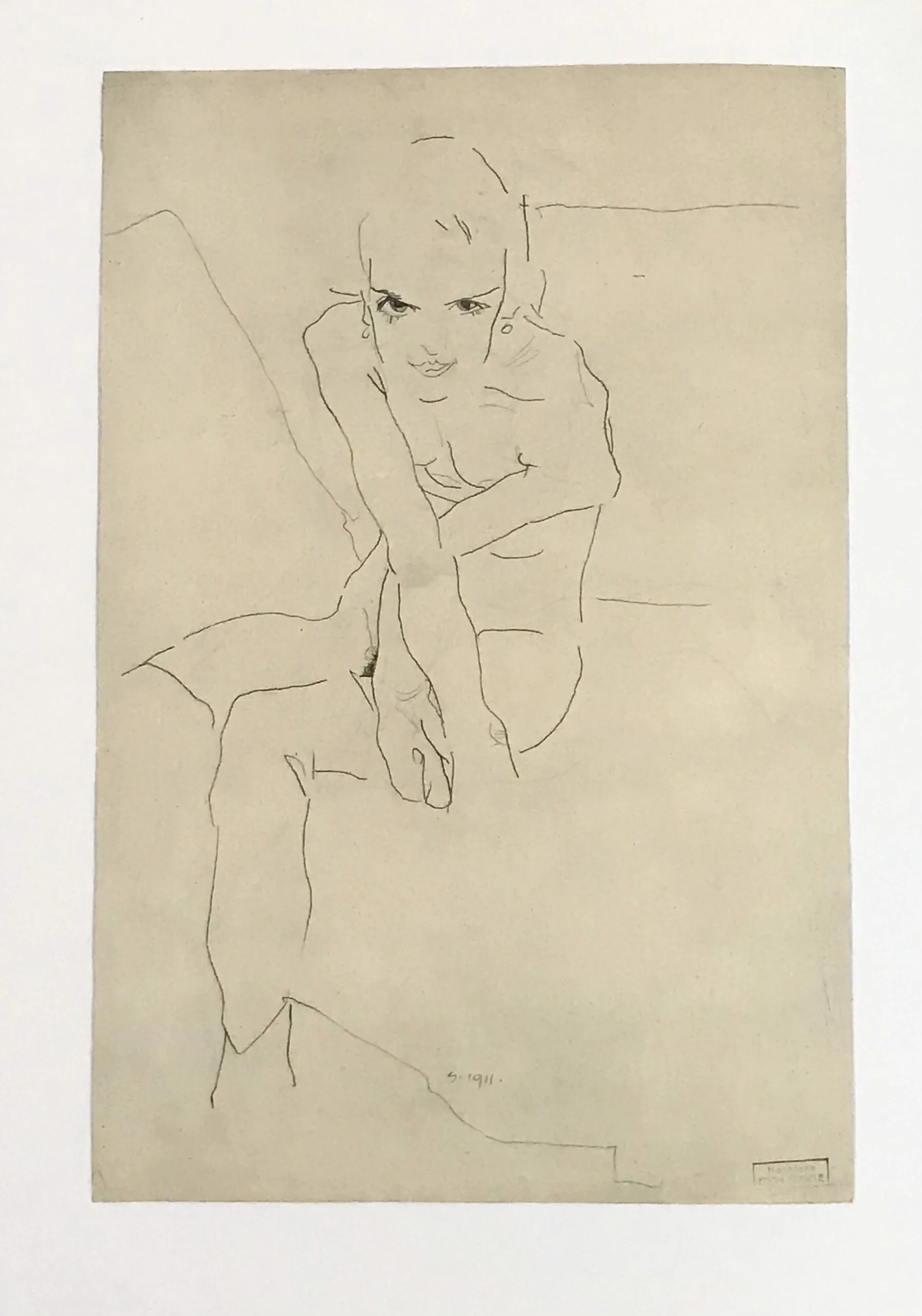 1981 Egon Schiele 37 Erotic Drawing Seated Girl