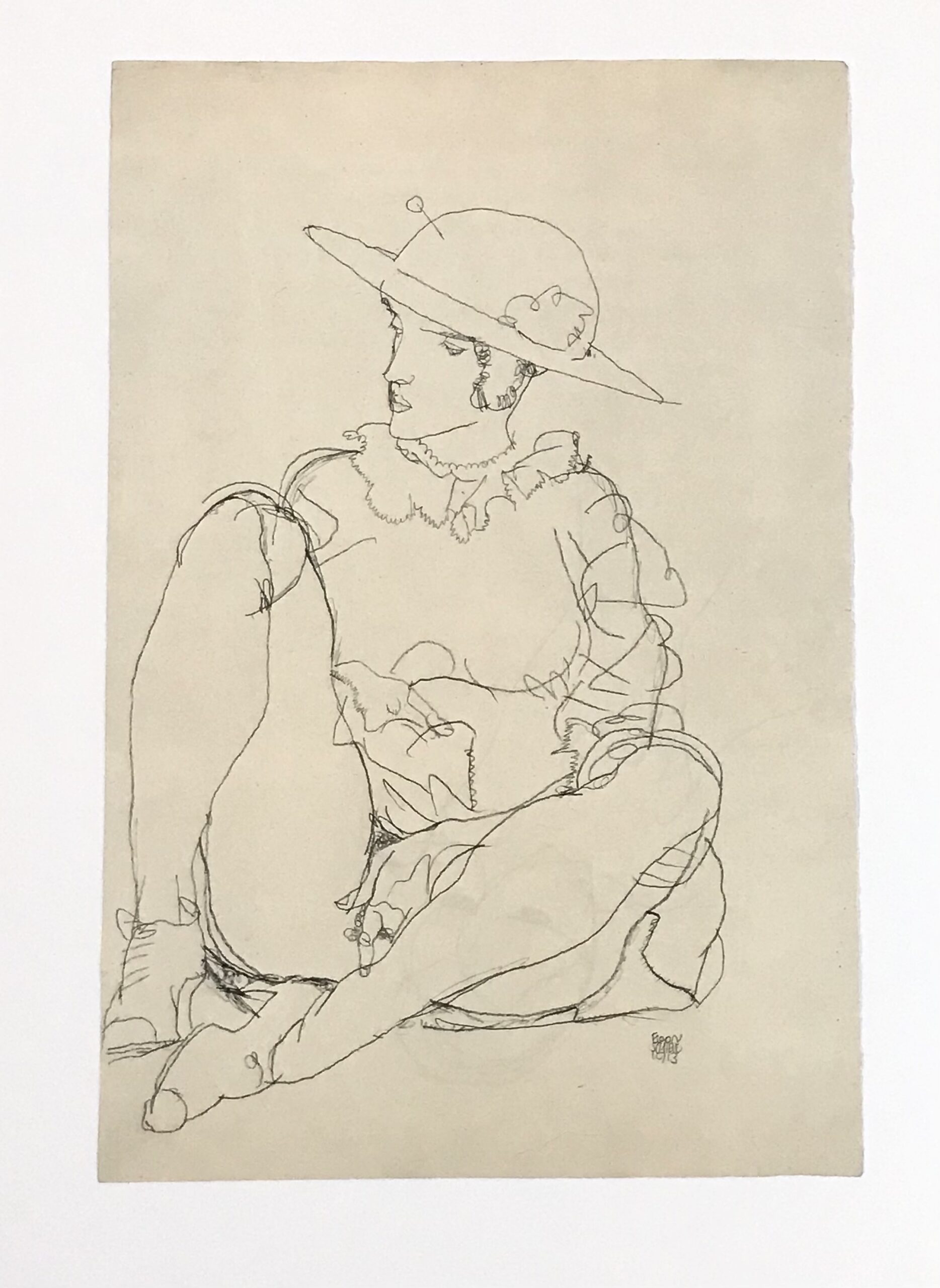 1981 Egon Schiele 35 Erotic Drawing Girl with Hat