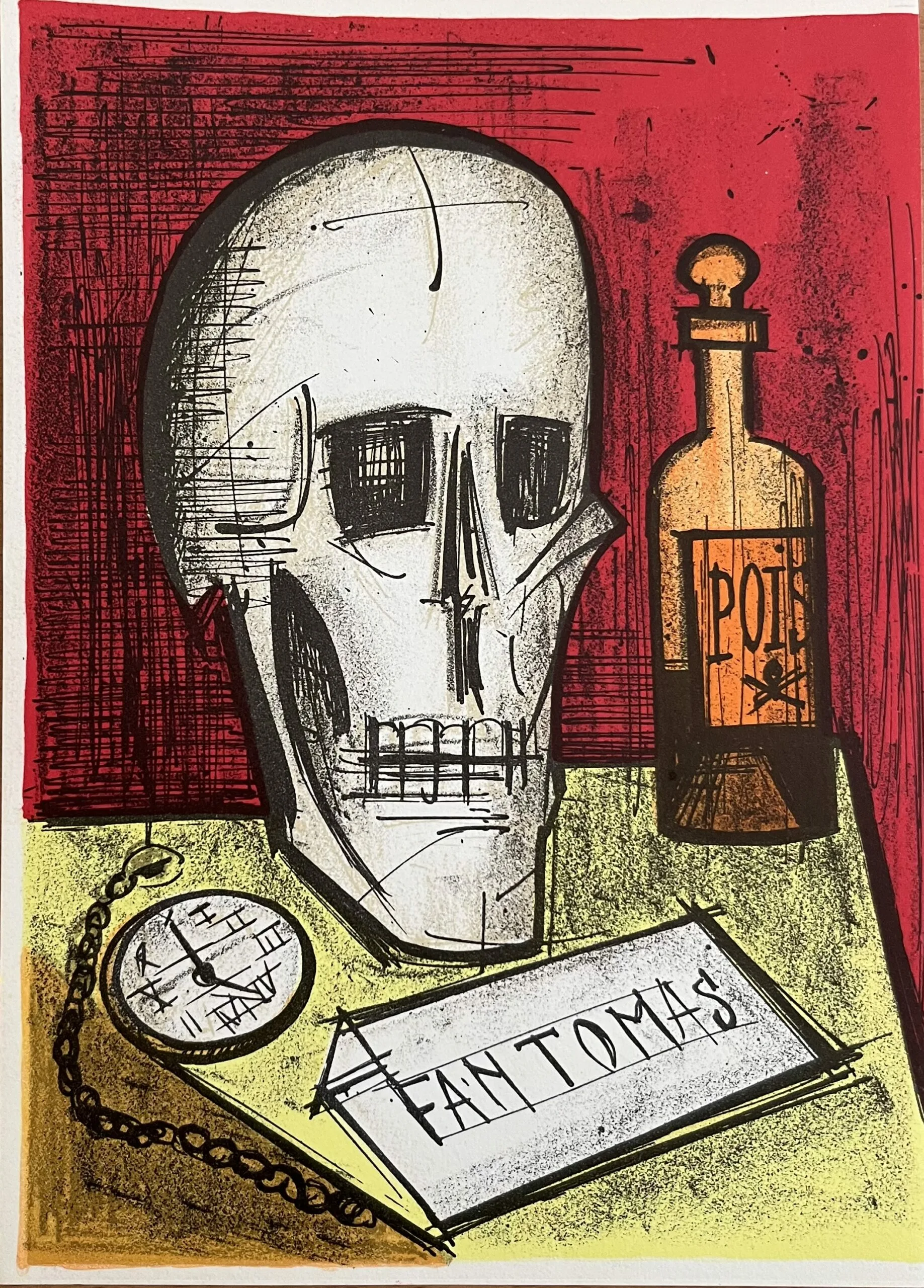 1968 Bernard Buffet Original Lithograph Fantomas w Skull