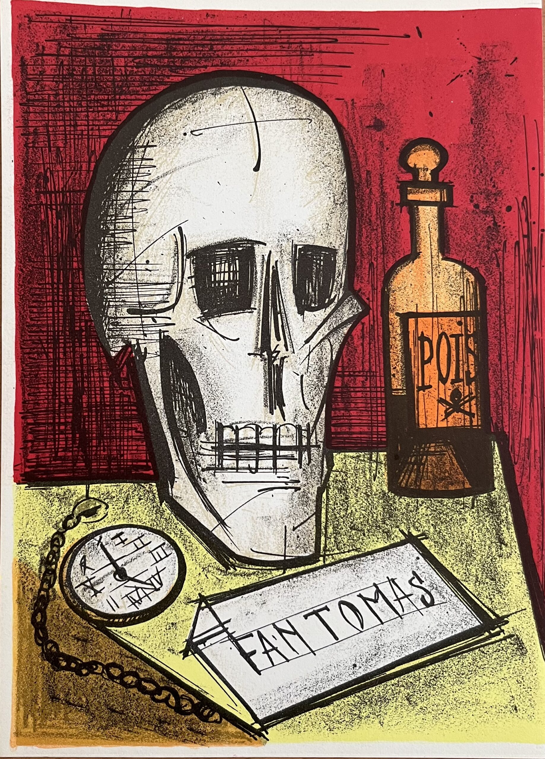 1968 Bernard Buffet Original Lithograph Fantomas w Skull