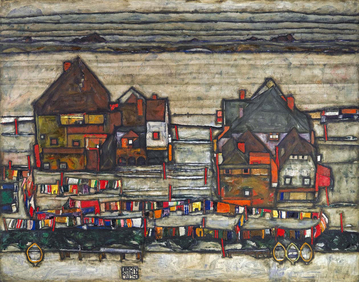 Egon Schiele Houses with colorful laundry Giclee Limited Edition