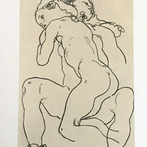 1981 Egon Schiele 40 Erotic Drawing Two Girls Embracing