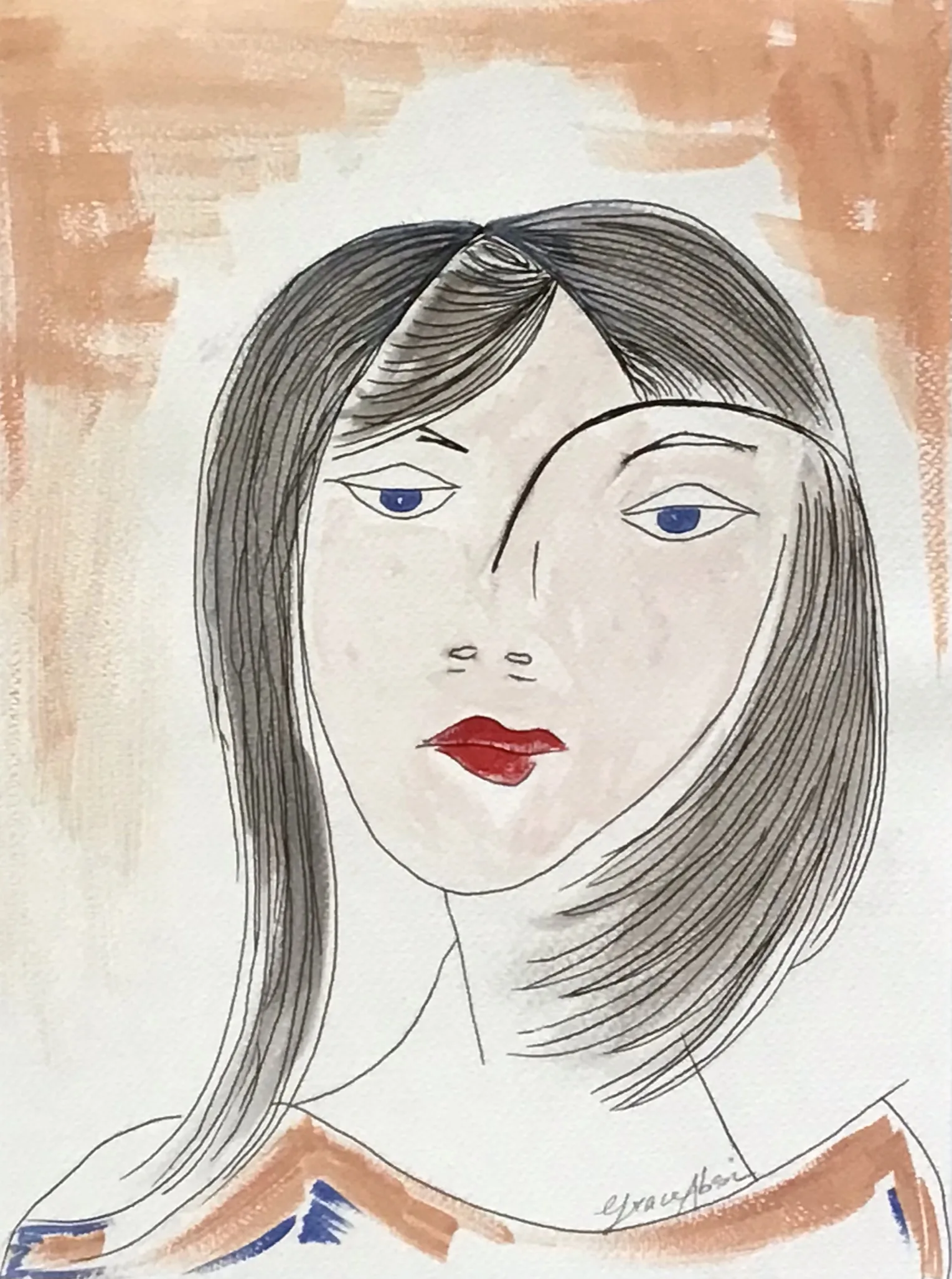 Grace Absi Portrait of a young lady 2006 Oil & Ink Painting on Paper