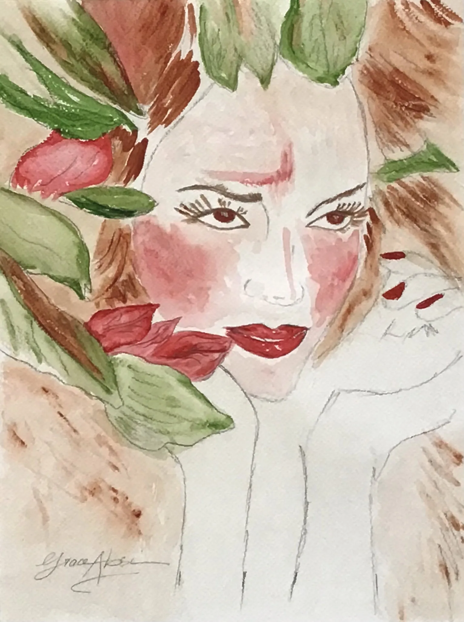 Grace Absi Spring Girl 2009 Watercolor Painting & Pencil on Paper