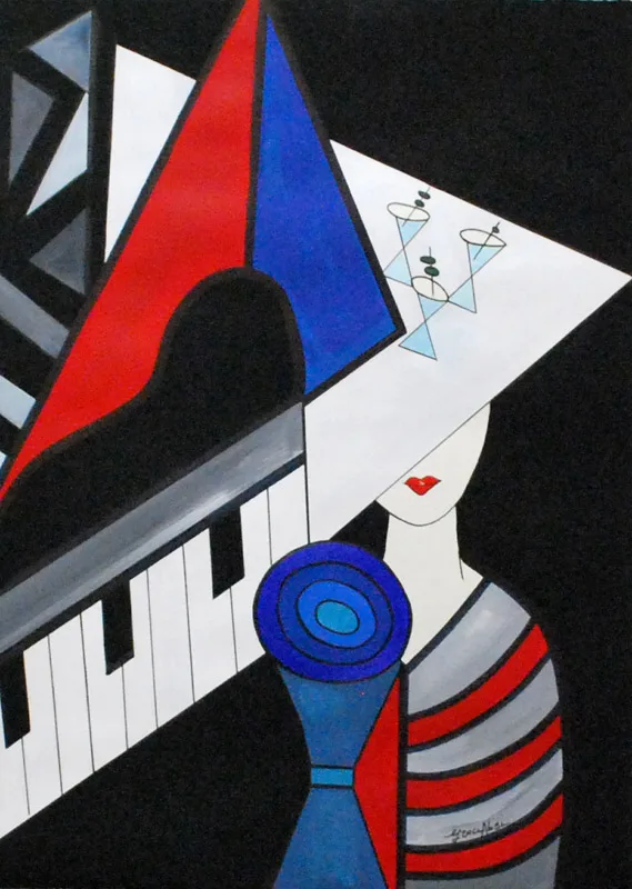 Grace Absi Piano Bar 2013 Acrylic Painting on Arches Paper 