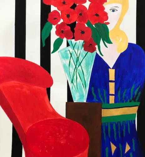 Grace Absi Red Chair 2017 Acrylic Painting on Arches Paper