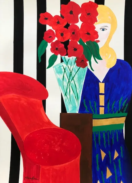 Grace Absi Red Chair 2017 Acrylic Painting on Arches Paper