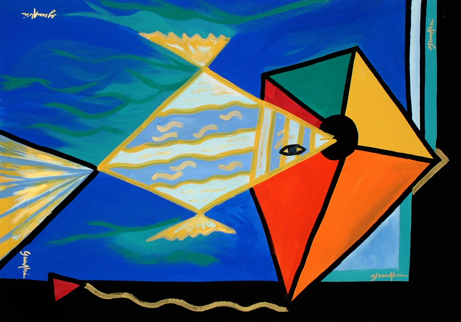 Grace Absi Flying Fish 2001 Acrylic Painting on Arches Paper