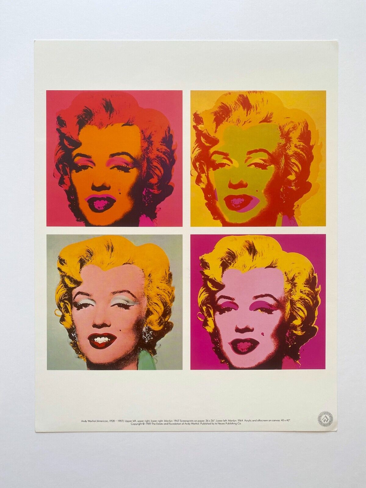 1989 Andy Warhol Pop Art Marilyn 1964 / 1967