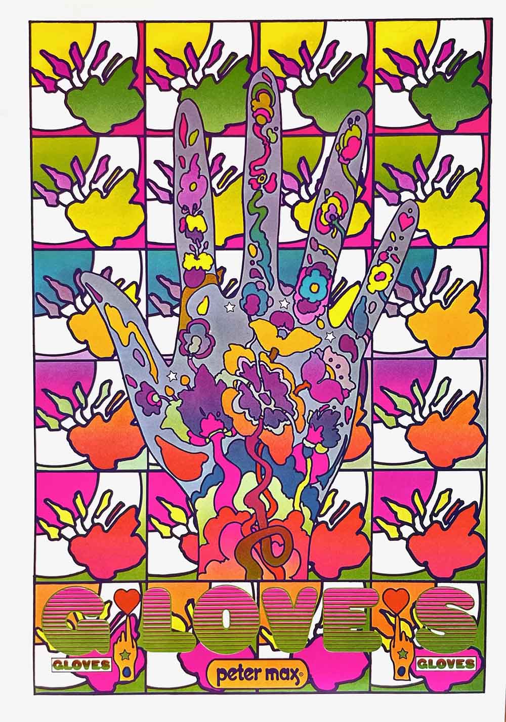 Peter Max Pop Art Poster 12 Gloves 1970
