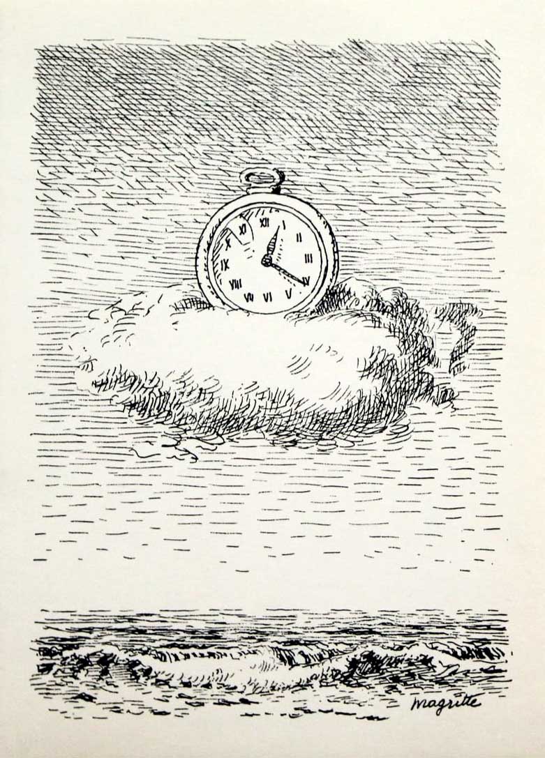 1966 Rene Magritte Lithograph Clock In Cloud Aube a l'Antipode