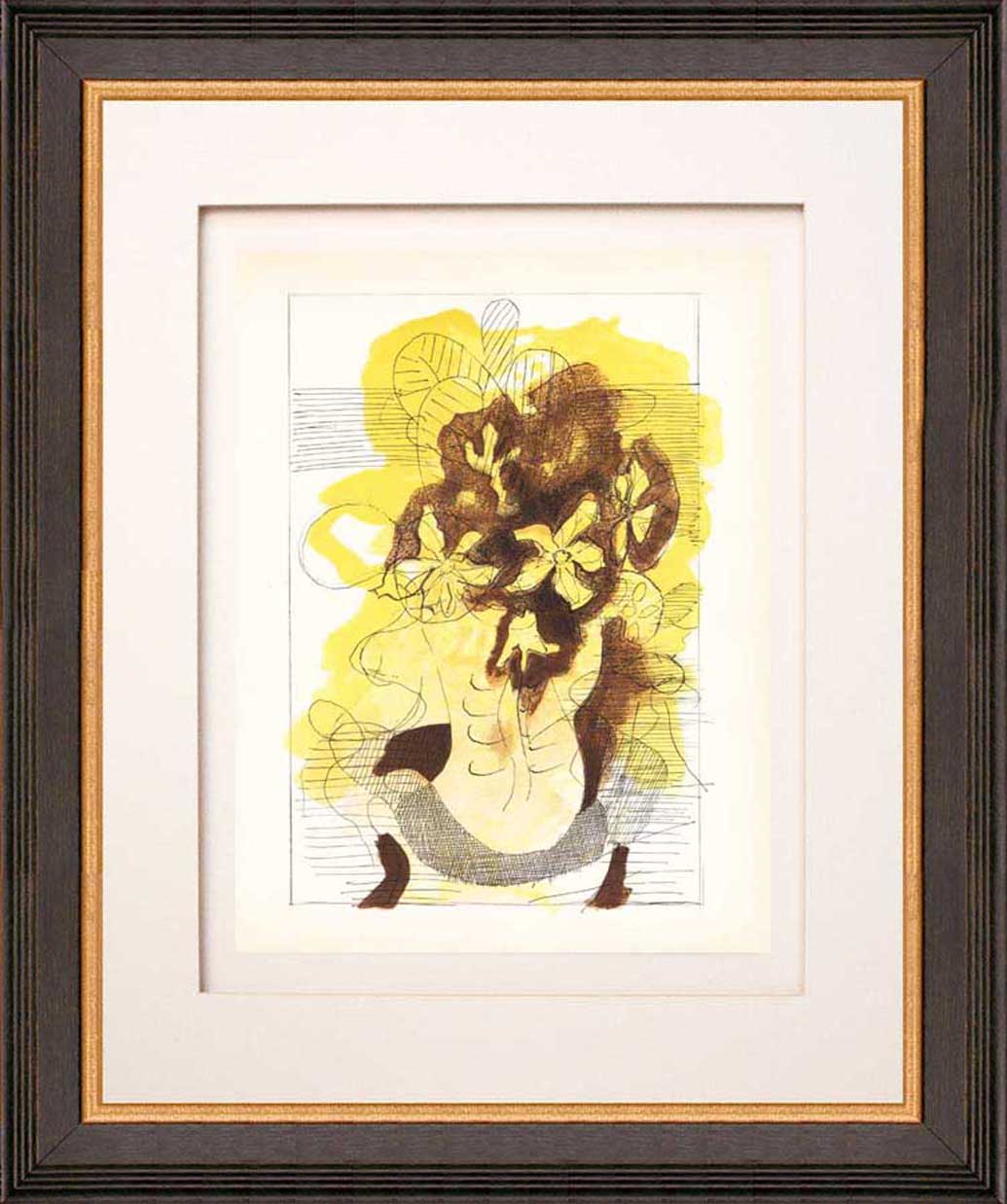 Braque Lithograph Yellow bouquet 1955 Verve framed