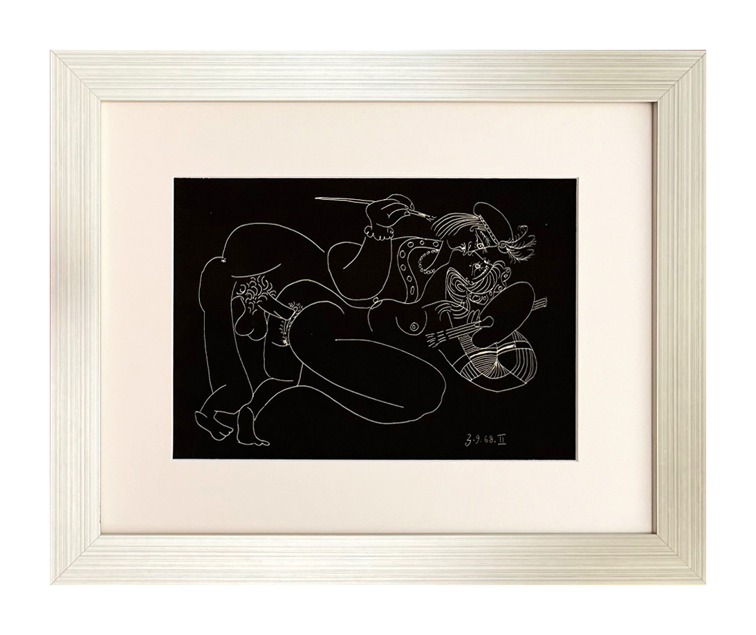 Pablo Picasso Erotic Gravures 2 Dated 3 /9 / 1968 framed