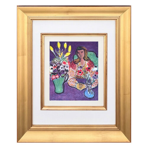 Matisse 24 Young Girl with Anemones on Violet Background framed