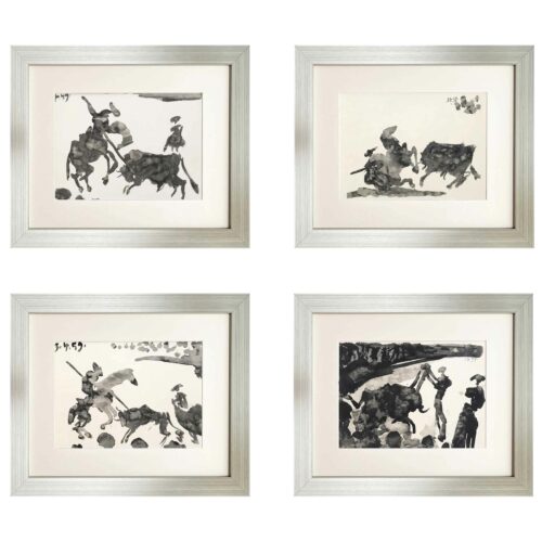 Set of four silver frame toros y toreros by picasso