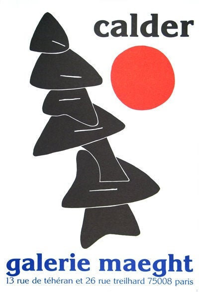Calder Poster Lithograph, Stabiles noires et soleil rouge
