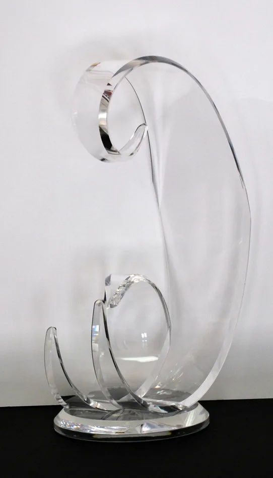 Sculpture Lucite Acrylic, Clear Wave H 24" by Grace Absi Signed